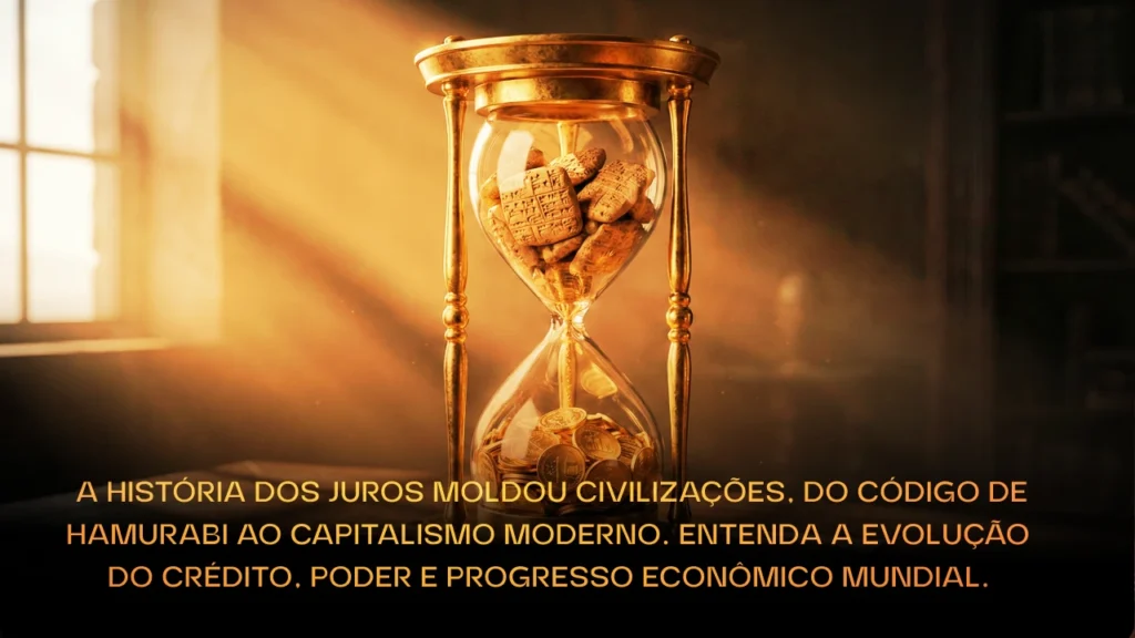 _a história dos juros moldou civilizações do Código de Hamurabi ao capitalismo moderno. Entenda a evolução do crédito poder e progresso econômico mundial.