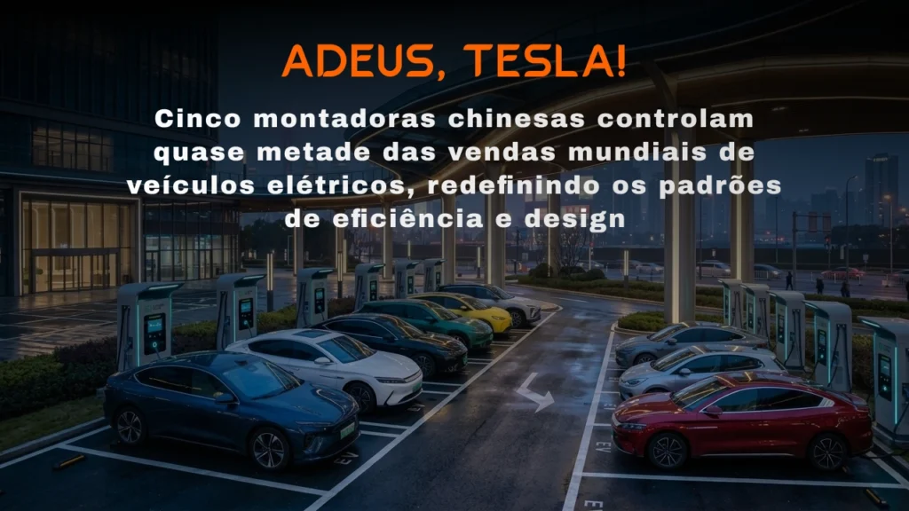 Cinco montadoras chinesas controlam quase metade das vendas mundiais de veículos elétricos, redefinindo os padrões de eficiência e design