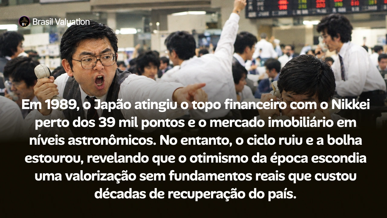 em 1989 o Nikkei quase chegou aos 39 mil pontos e os imóveis de Tóquio valiam mais do que se costuma imaginar hoje, até que o ciclo que sustentava tudo isso simplesmente virou do avesso.