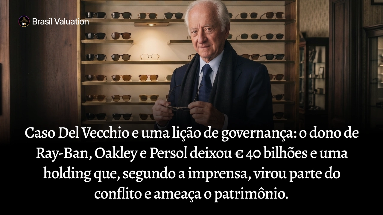 Caso Del Vecchio e uma lição de governança: o dono de Ray-Ban, Oakley e Persol deixou € 40 bilhões e uma holding que, segundo a imprensa, virou parte do conflito e ameaça o patrimônio.